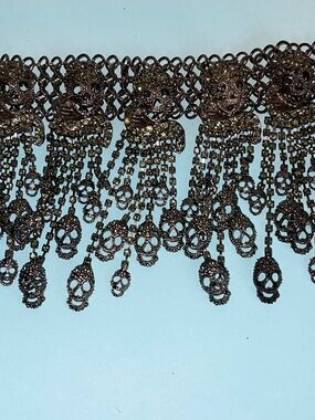 Source Unknown Dark Metallic Skull Fringe Choker Necklace